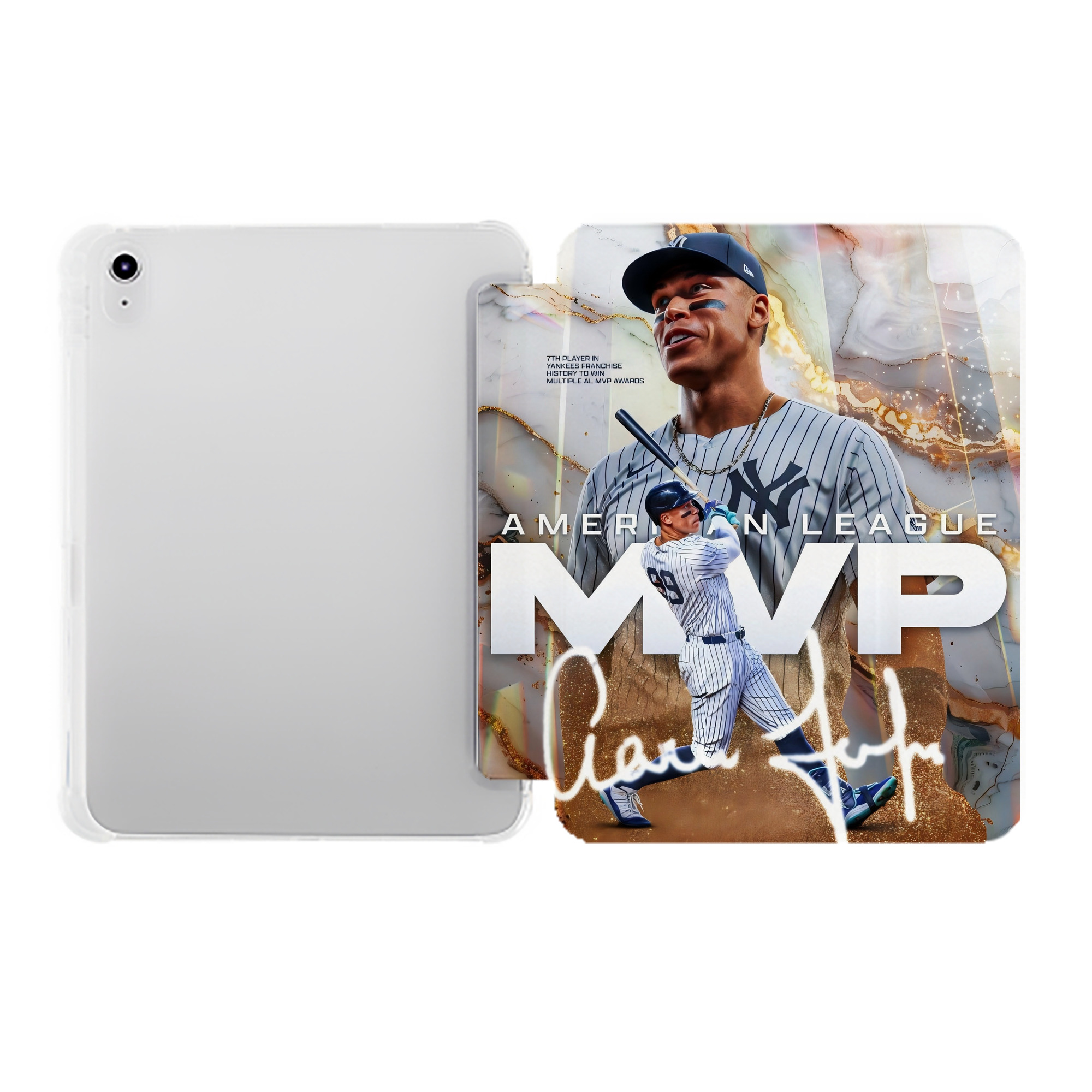 Aaron Judge MVP Premium Tri-Fold PU Leather & Silicone IPad Case With Pencil Slot – Fits 9.5,10.5,10.9 – Adjustable Stand, Slim, Protective